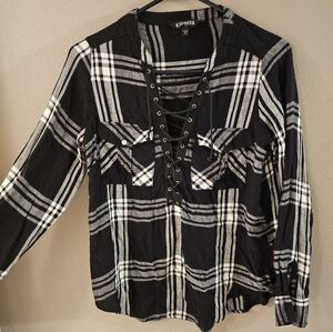Express Black and White Plaid Women's Top
